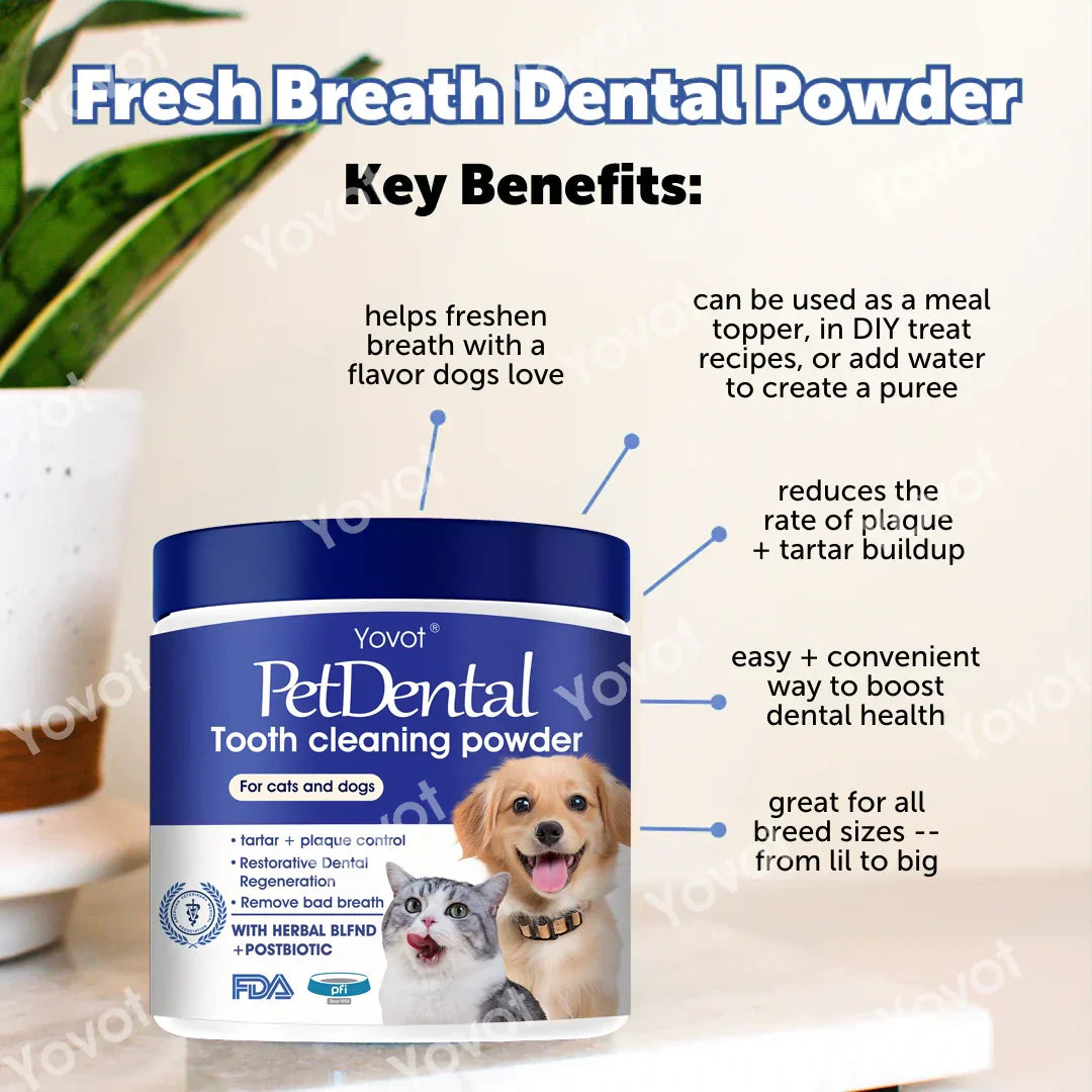 [Official Store] Last Day 70% OFF 🎉 - Yovot® Pet Dental Powder 🦷 – Freshen Breath, Regenerate Teeth & Remove Tartar 🐕 🐈(AVMA Recommended for Cats & Dogs)