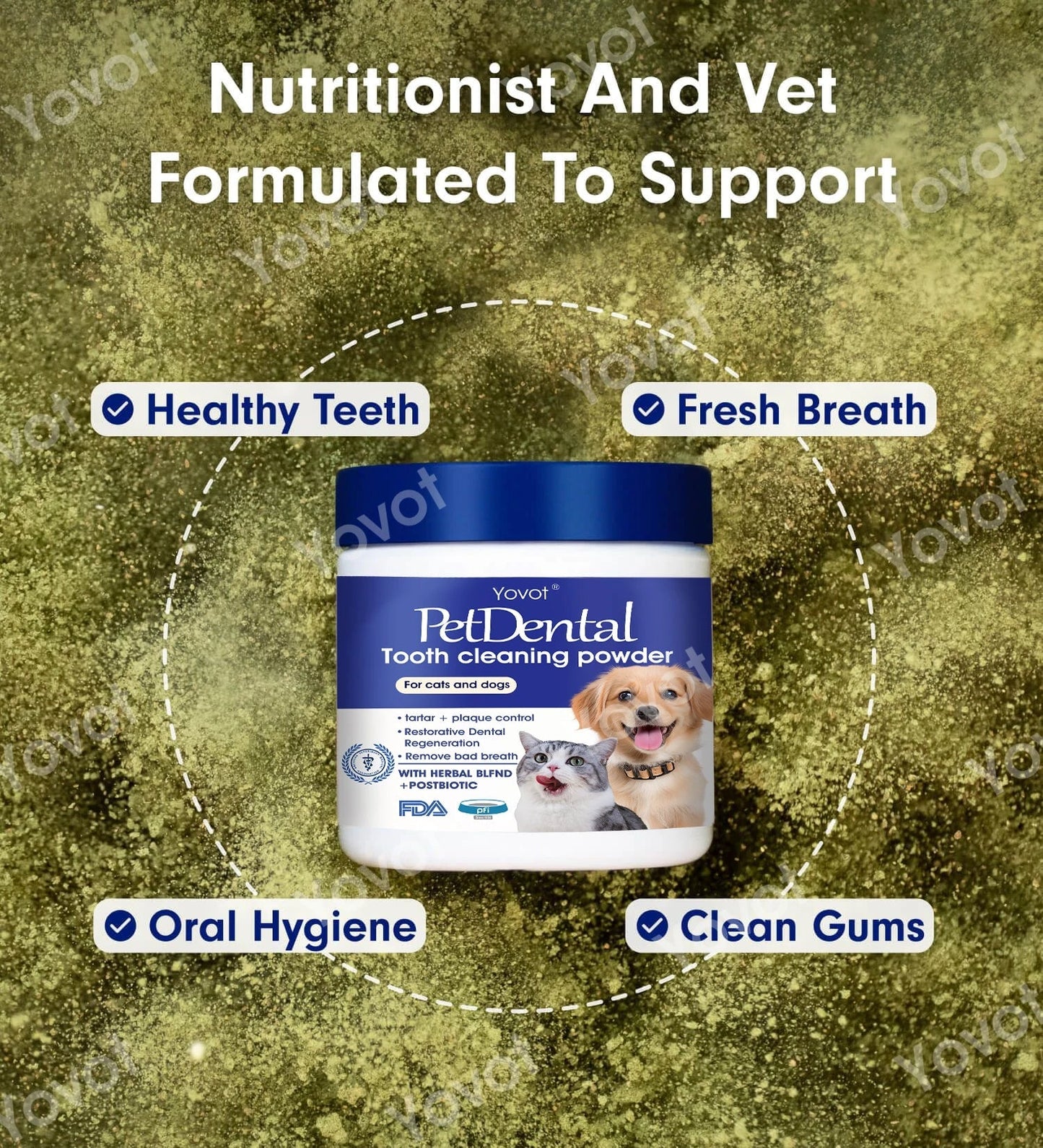 [Official Store] Last Day 70% OFF 🎉 - Yovot® Pet Dental Powder 🦷 – Freshen Breath, Regenerate Teeth & Remove Tartar 🐕 🐈(AVMA Recommended for Cats & Dogs)