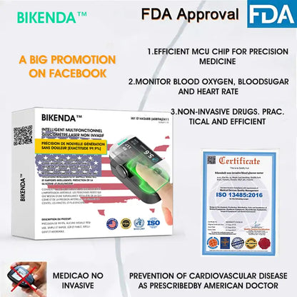 【OFFICIAL STORE】Bikenda™ Next-Generation Intelligent Multifunctional Non-Invasive Laser Blood Glucose Meter [99.9% Accuracy]